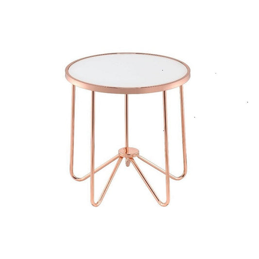 22inches X 22inches X 22inches Frosted Glass And Rose Gold End Table