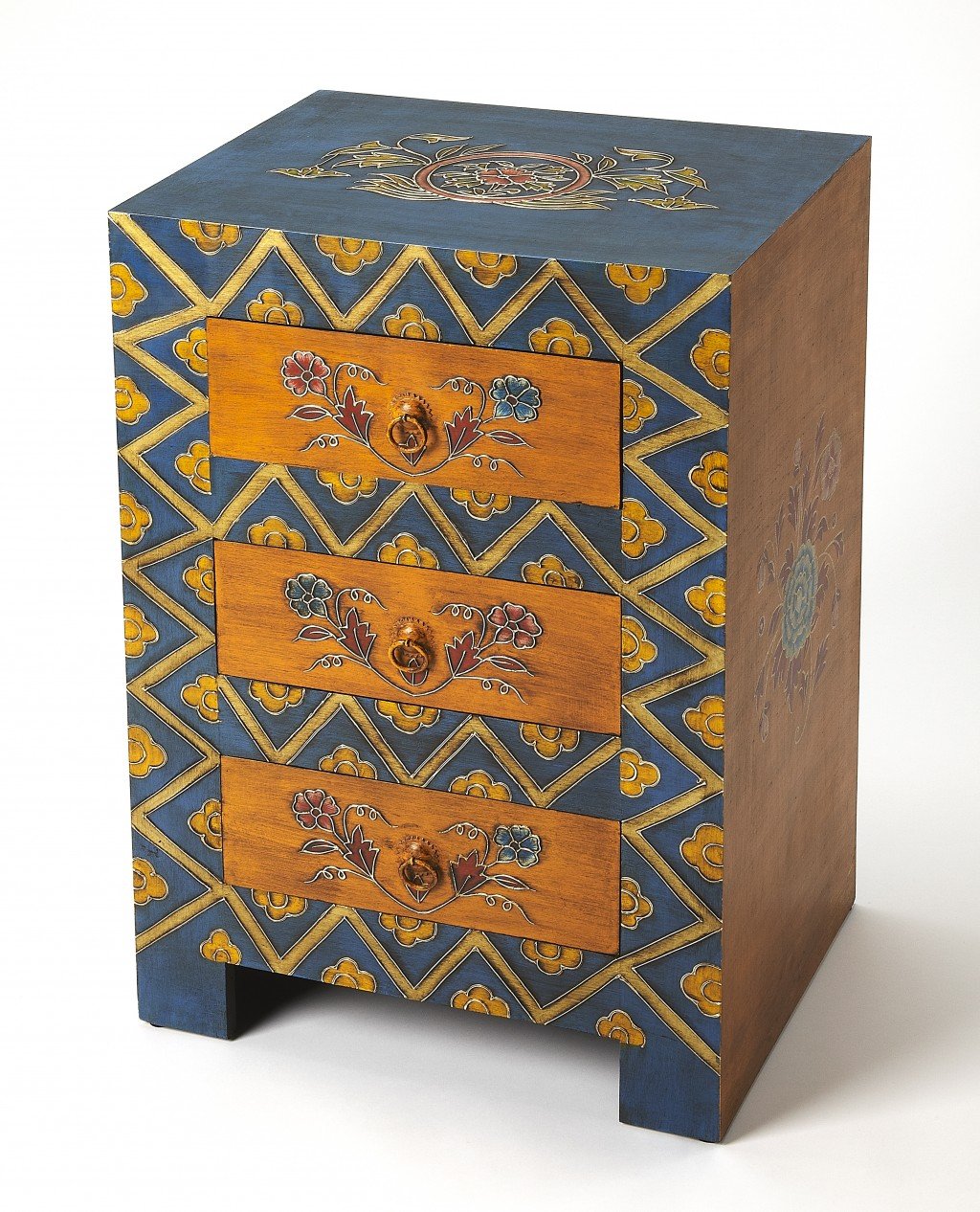 Exotic Hand Painted 3 Drawer Accent Chest