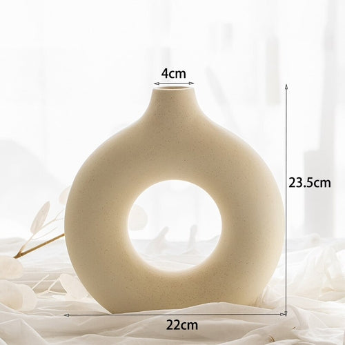 Ceramic Vase Round Hollow Donut Flower Pot Nordic Style Vase Home