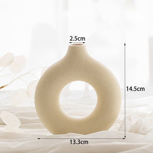 Ceramic Vase Round Hollow Donut Flower Pot Nordic Style Vase Home