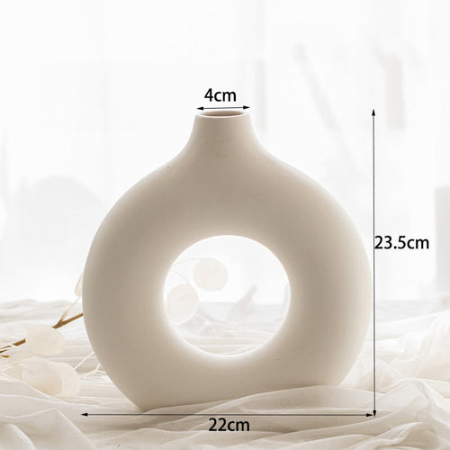 Ceramic Vase Round Hollow Donut Flower Pot Nordic Style Vase Home