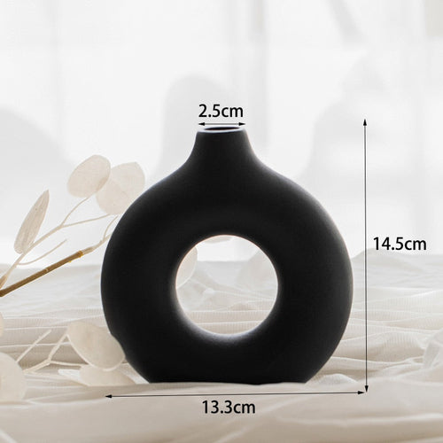 Ceramic Vase Round Hollow Donut Flower Pot Nordic Style Vase Home